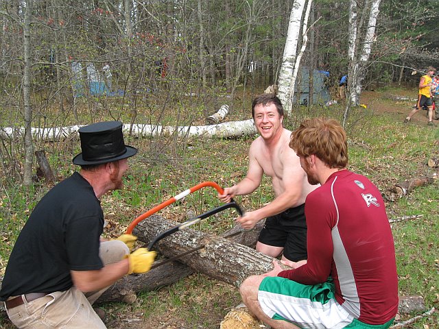 Garth and Kenny cutting two logs at once